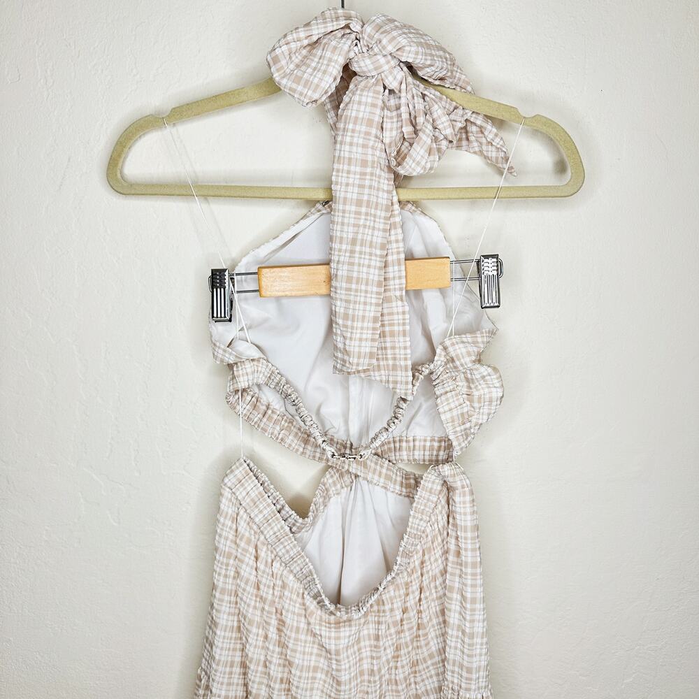 NWT Significant Other Clementine Cutout Gingham Plaid Maxi Dress Almond Chalk 8 - Picture 10 of 15